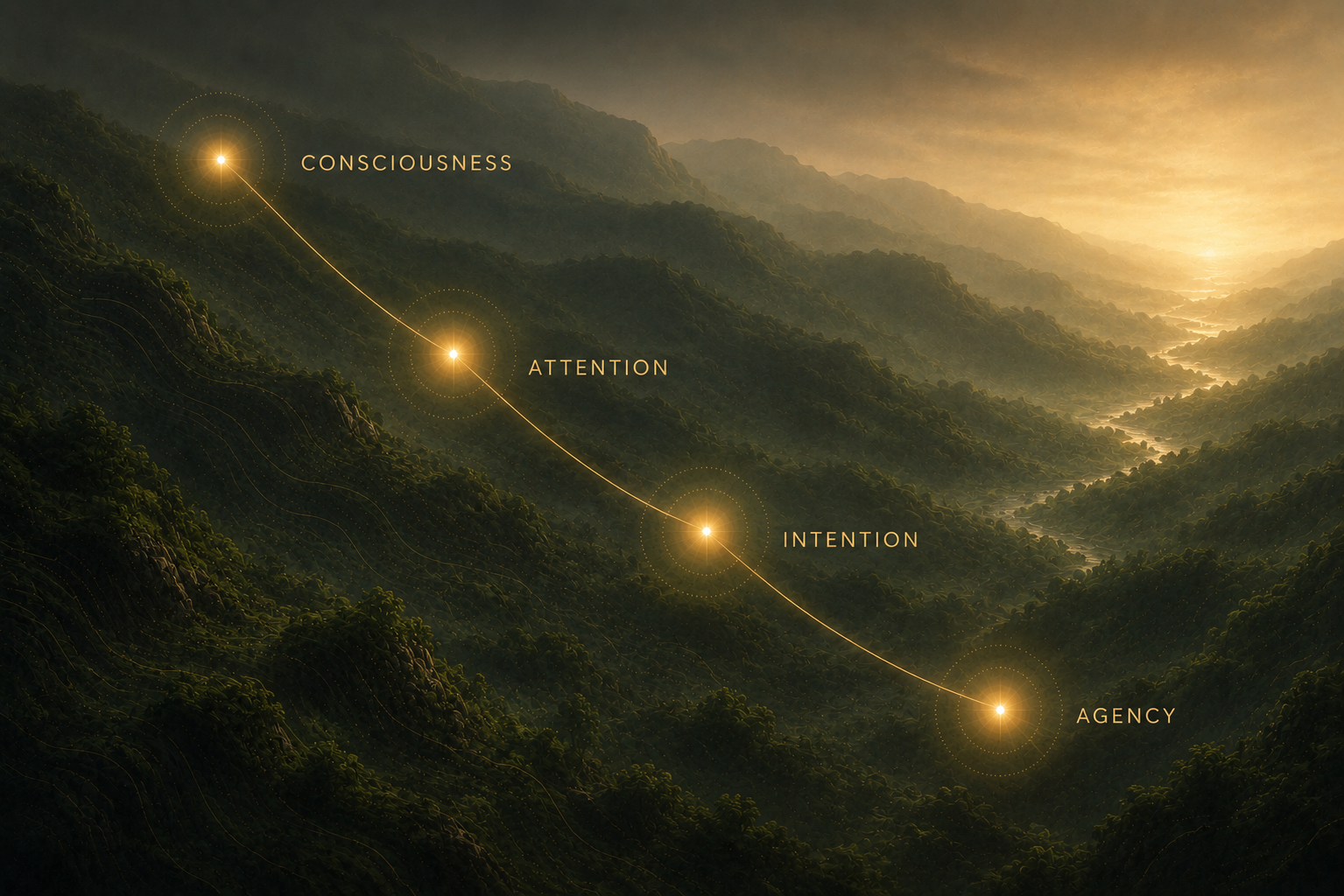 Consciousness, attention, intention, and agency rendered as connected capacities through which people participate in shaping the future.